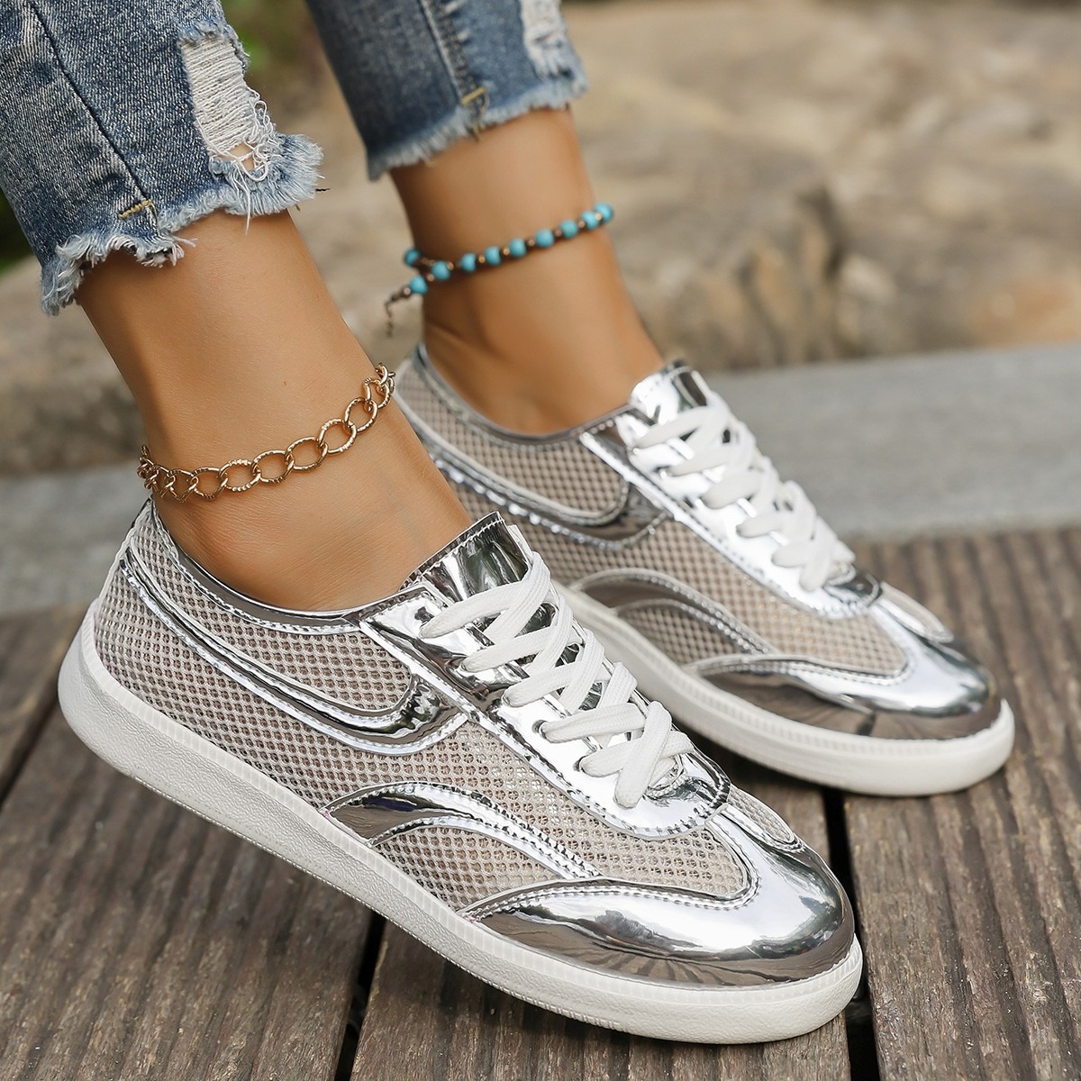 Nieuwe damessneakers Ademend g - Knit Fabric Lace Up Sneakers recensie en prijs