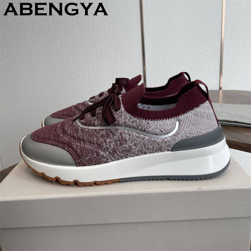 Heren Nieuwe veelkleurige gebr - Knit Fabric Lace Up Sneakers recensie en prijs